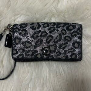 Coach Glittery Black and Gray Leopard Wristlet